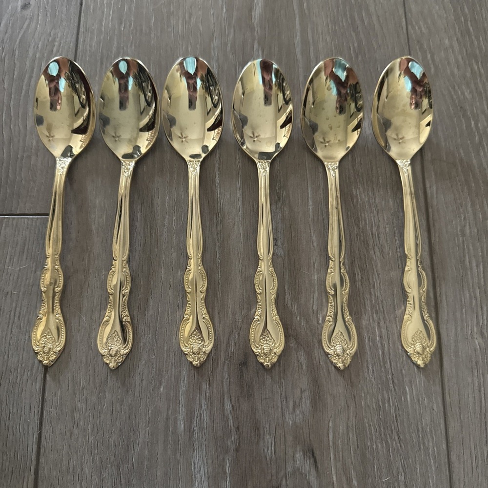 Vintage INTERNATIONAL SAN MARCOS GOLD Lot of 6 Salad Desert Teaspoons